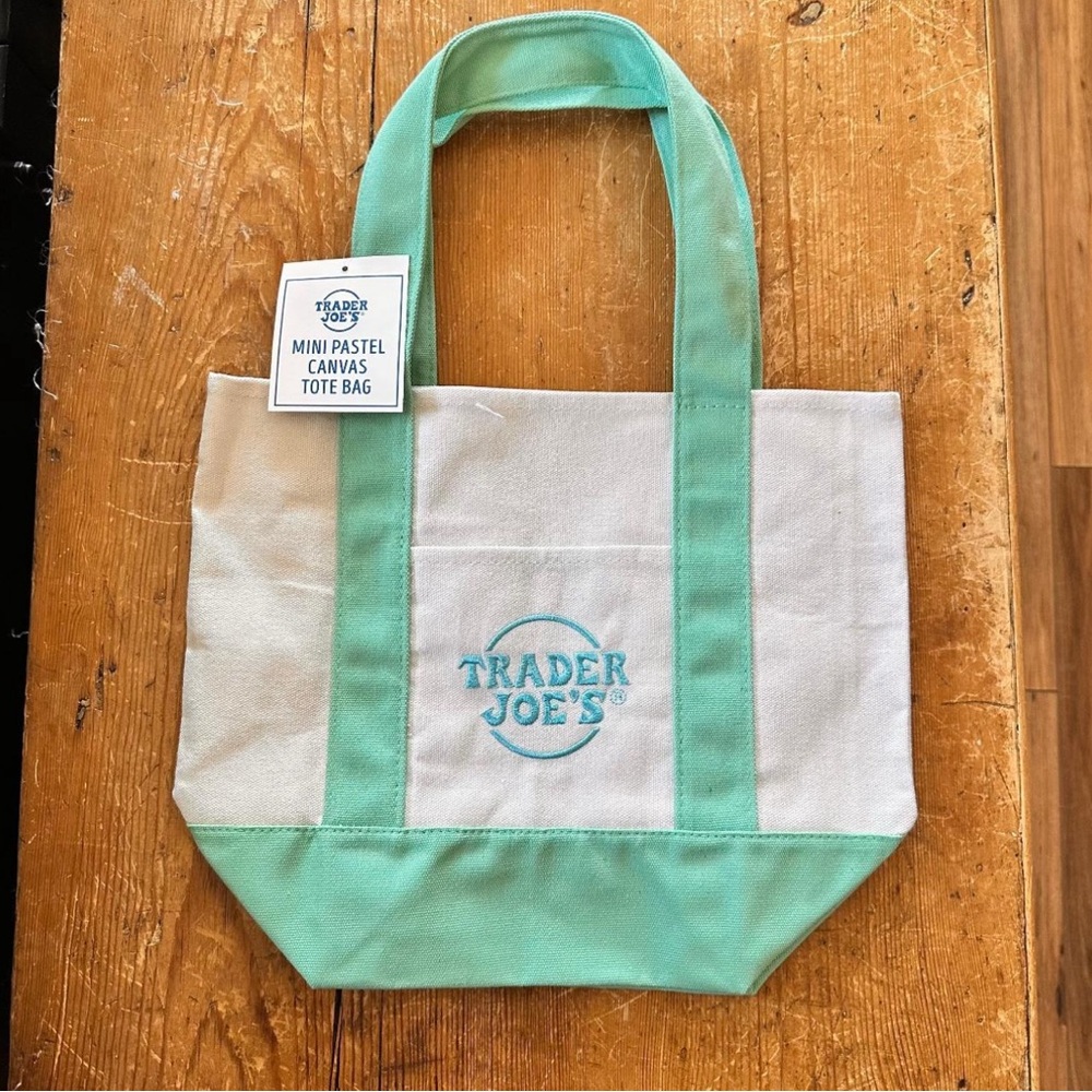 LAST ONE Trader Joe’s Seafoam Green and Cream Canvas Mini Tote Bag